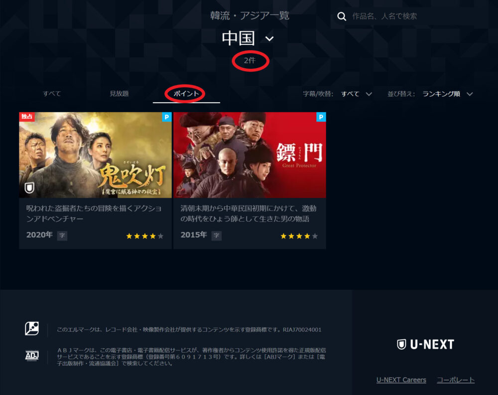 U-NEXTでポイントが必要な作品の画像