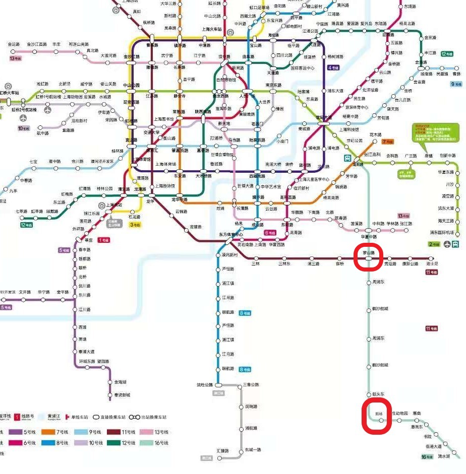 龙阳路站(龍陽路駅)と新場駅の位置関係を示したマップの写真
