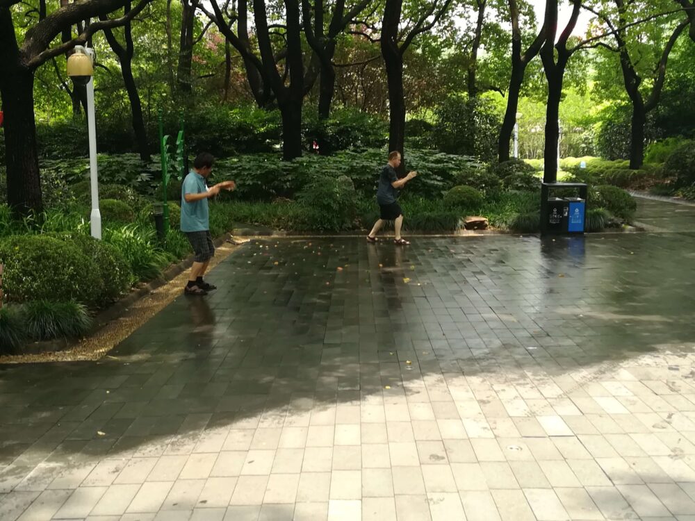 太極拳をしている現地市民の様子の写真