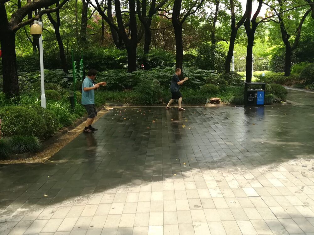 人民公園で太極拳をしている現地の人の様子の写真